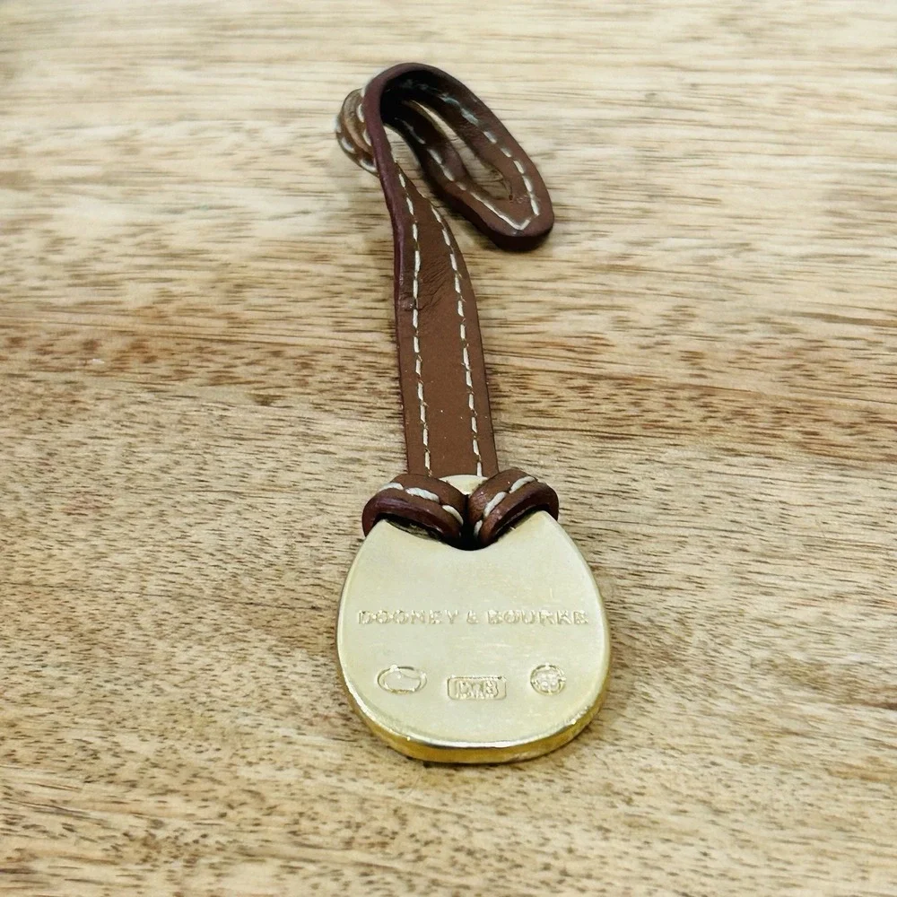 Dooney & Bourke Vintage Duck Logo Bag Charm Blue Enamel Silver Brown Leather Fob